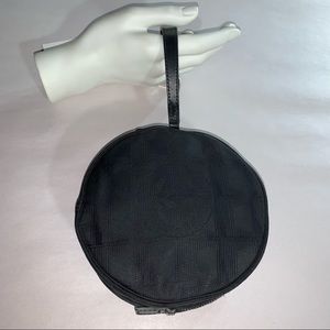 vintage authentic CHANEL round CC logo nylon/leather WRISTLET clutch purse